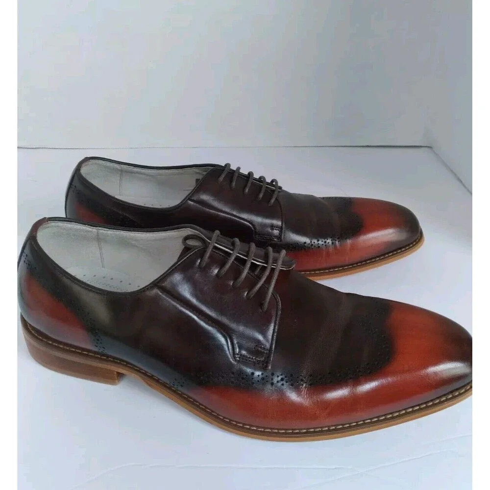 Handcrafted Two-Tone Leather Oxford Dress Shoes Burgundy  Black Gradient WingTip